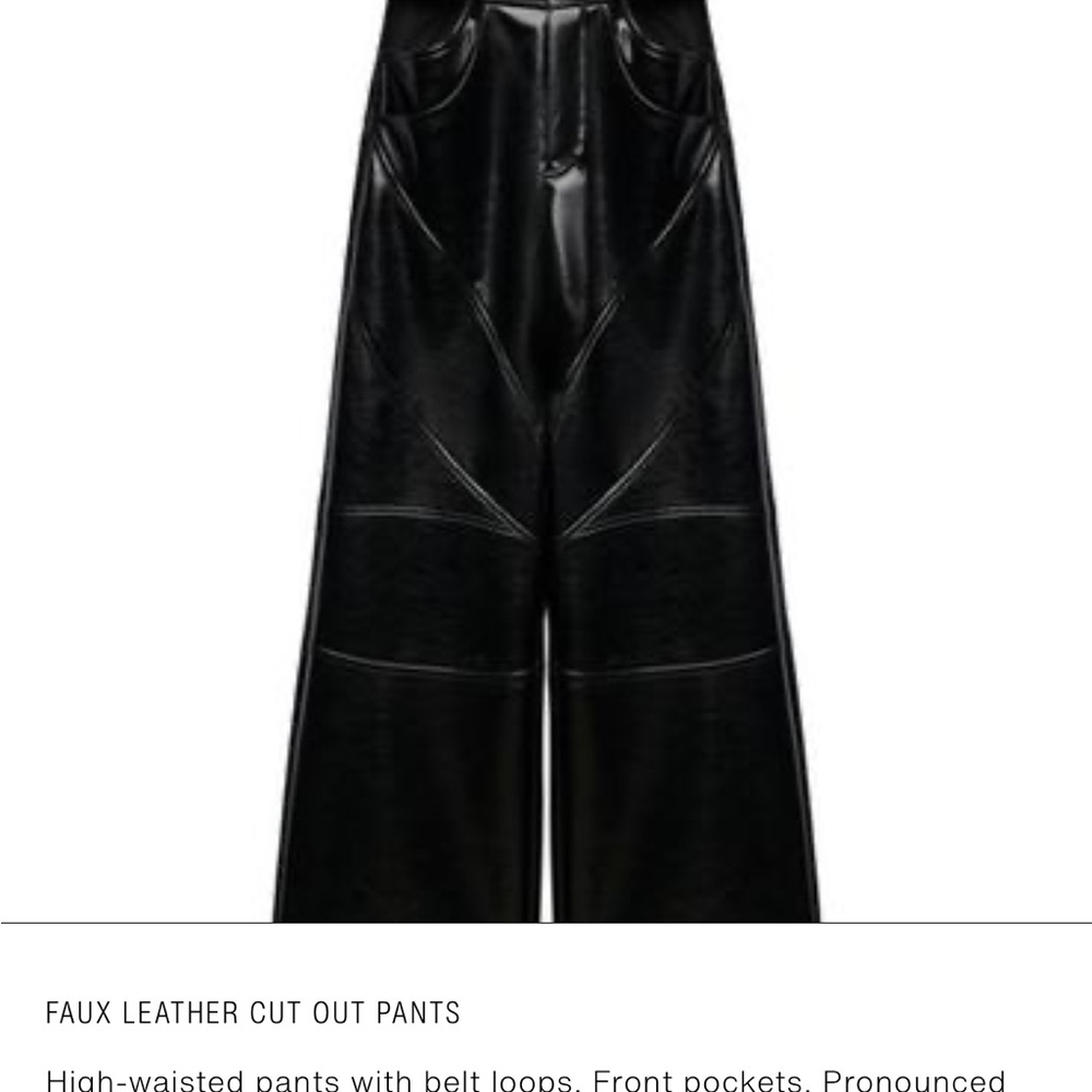 Zara Black Faux Leather Wide Leg Pants with cut outs above pockets